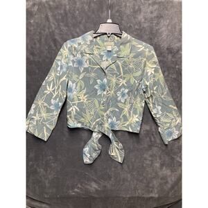 Tommy Bahama Silk Blouse Woman M Hawaiian Print Island Chic Boho Tropical Beach